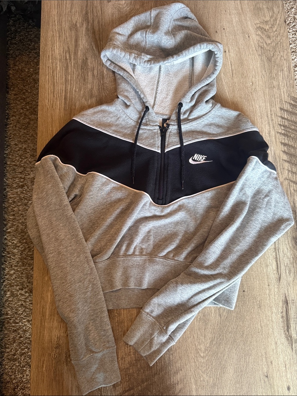 Nike Gray & Black Cropped Half-Zip Hooded Sweatshirt
